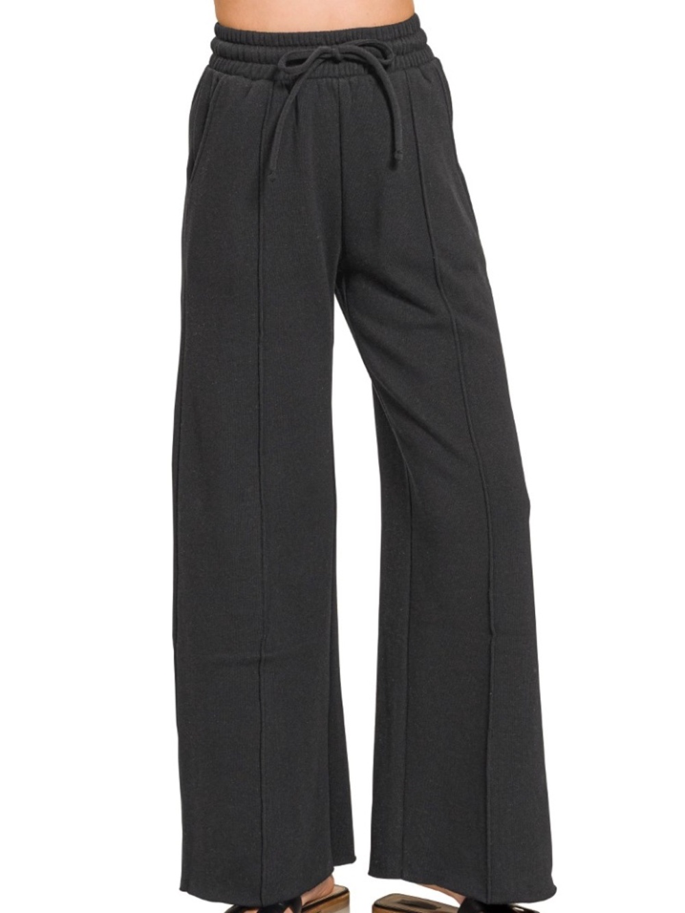 320 - Black Center Seam Cozy Wide Leg Pants